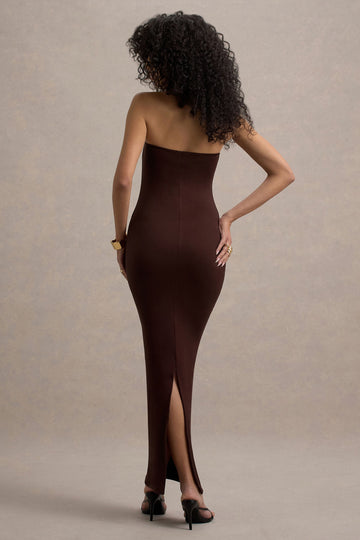 Angelie Brown Bandeau Bodycon Maxi Dress